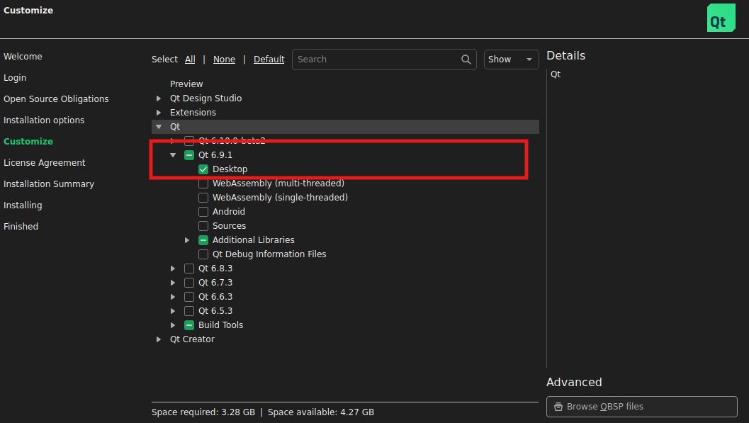 Ensure desktop is selected