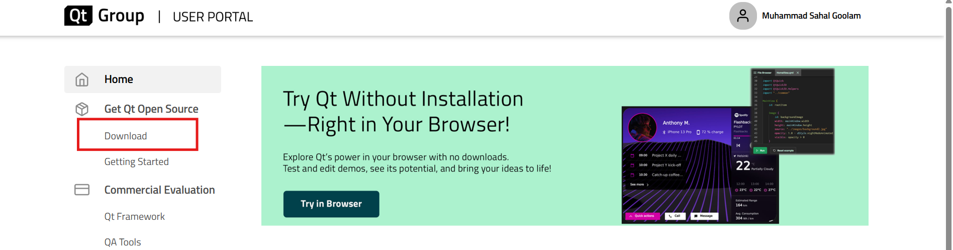 Navigate to the download tab